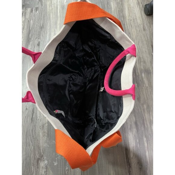 NEW Victoria's Secret Weekender Tote Bag Cream/Orange/Pink Dual Handles - Picture 4 of 7